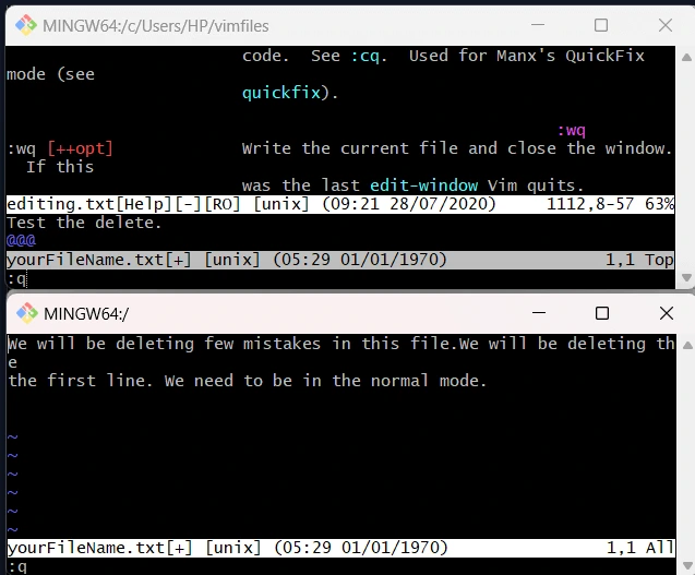 Vim instert mode Command Interface